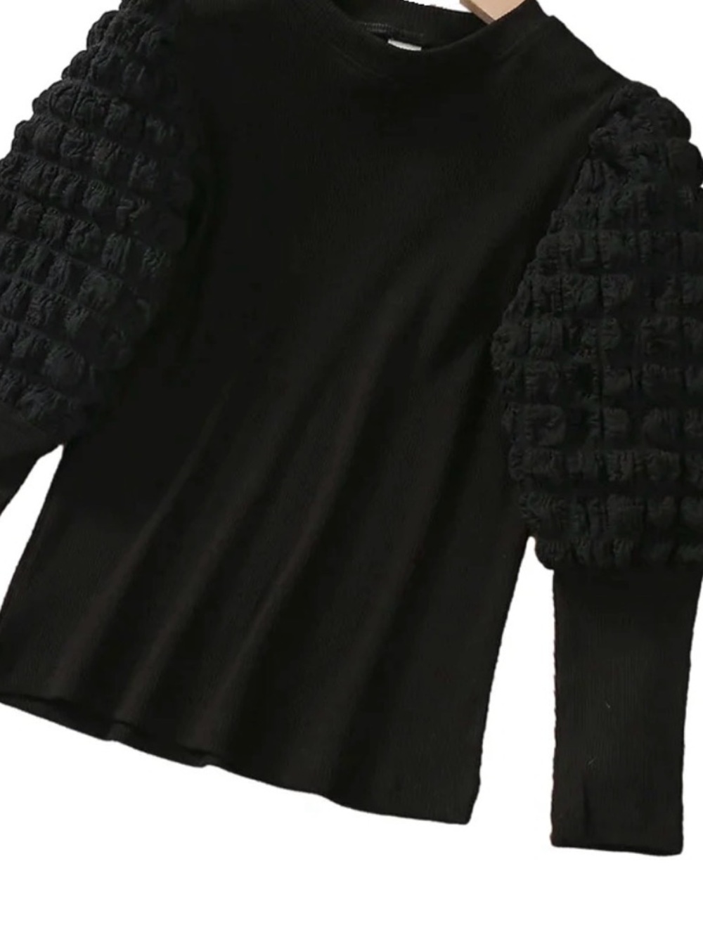 SHEIN Black Textured Sleeve Top Sz 7